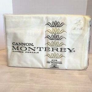 Vintage Cannon MONTEREY Combed Percale Pillowcases White 42x38 USA NOS